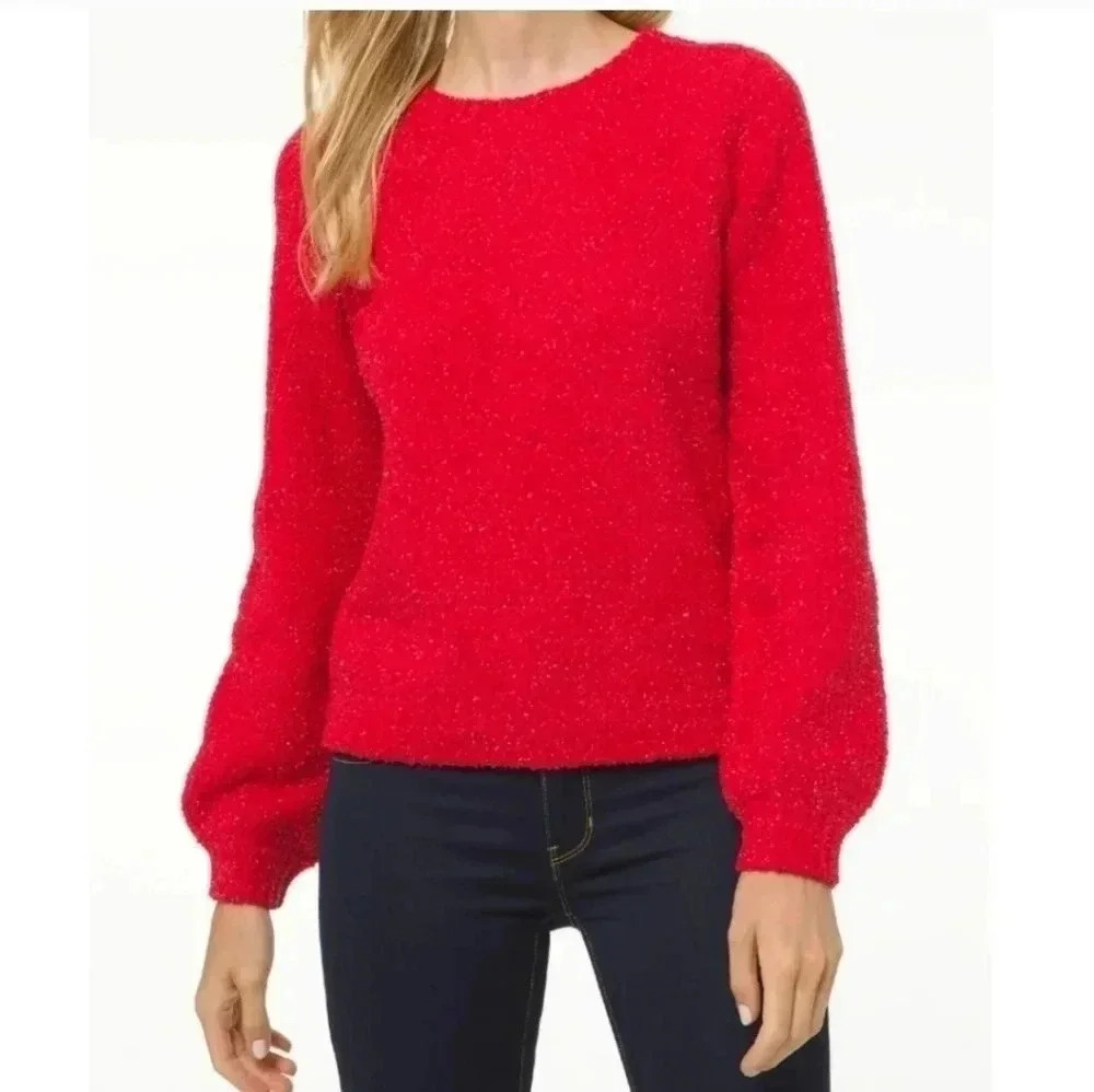 Michael Michael Kors Crimson Red Metallic Crewneck Sweater(XL)